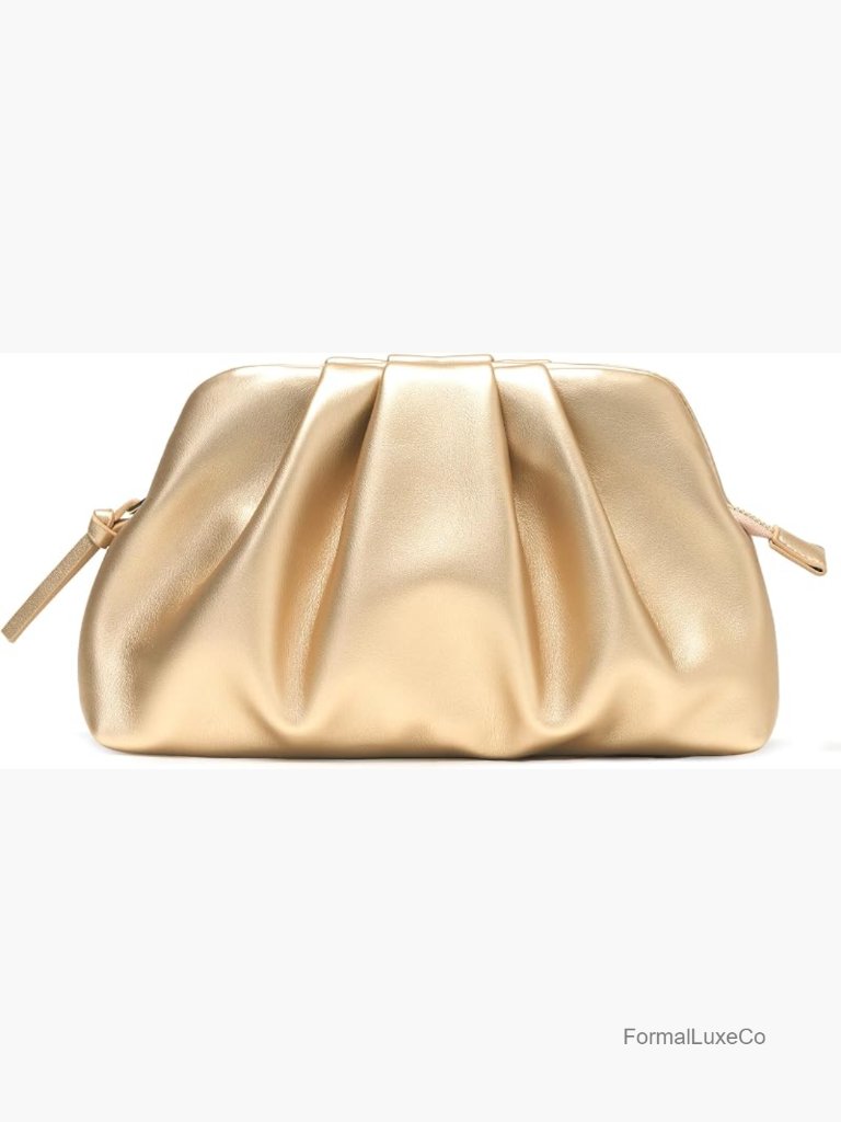 Elegant Vegan Leather Pleated Evening Clutch With Zipper, Detachable Chain Strap
